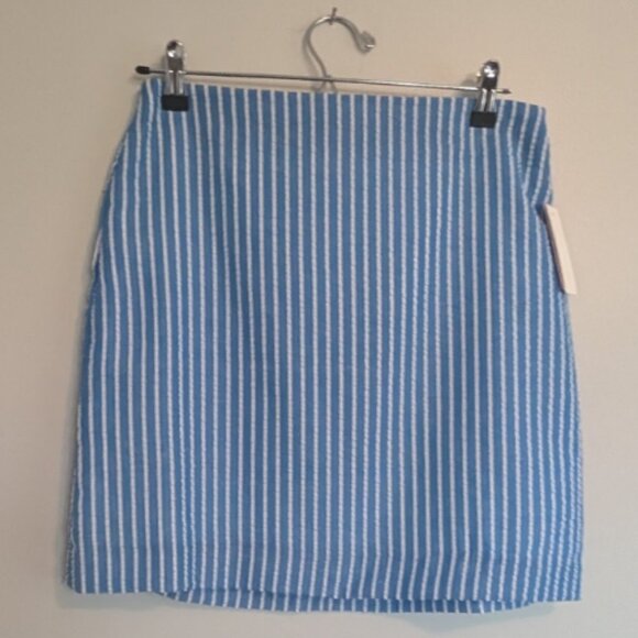 Riley & Rae Deep blue striped linen mini skirt Size 4 NWT - Picture 1 of 4
